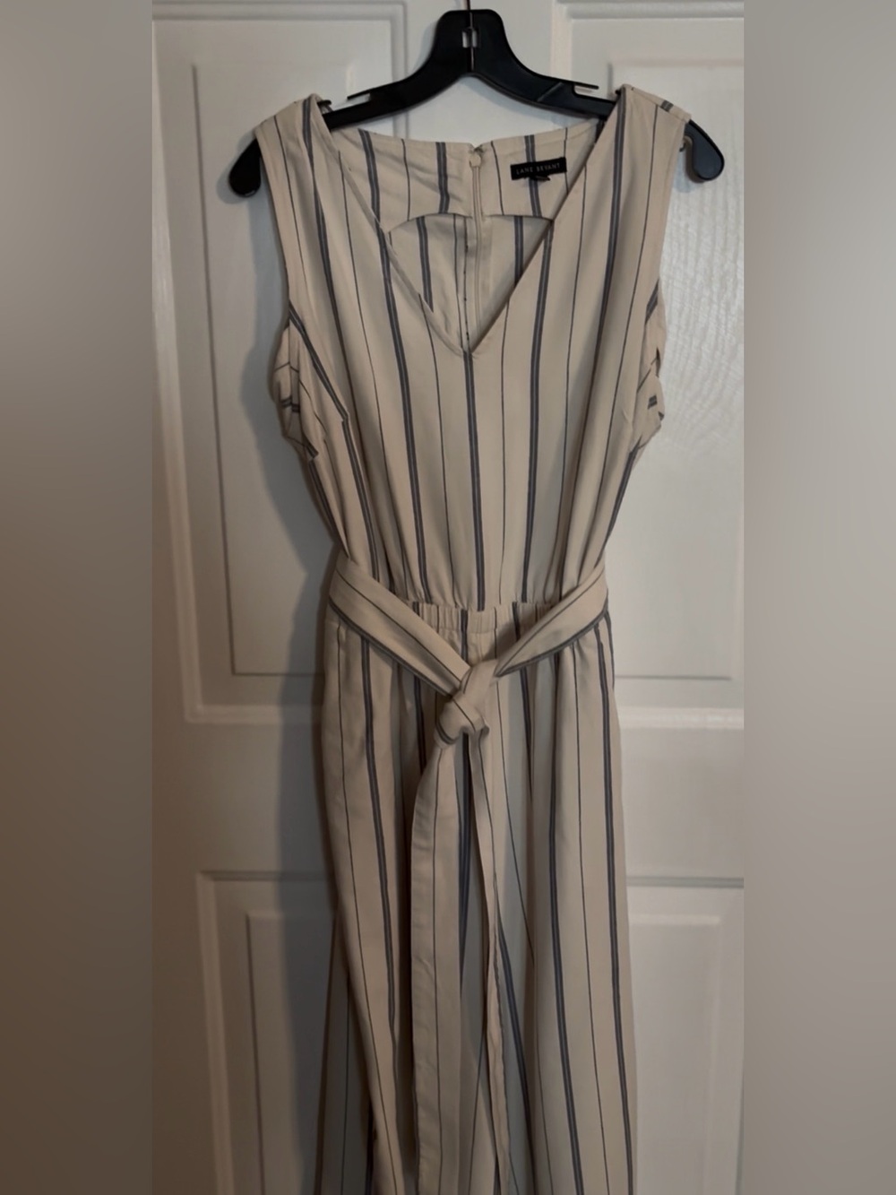Lane Bryant Cream and Navy Striped Belted Jumpsuit 12